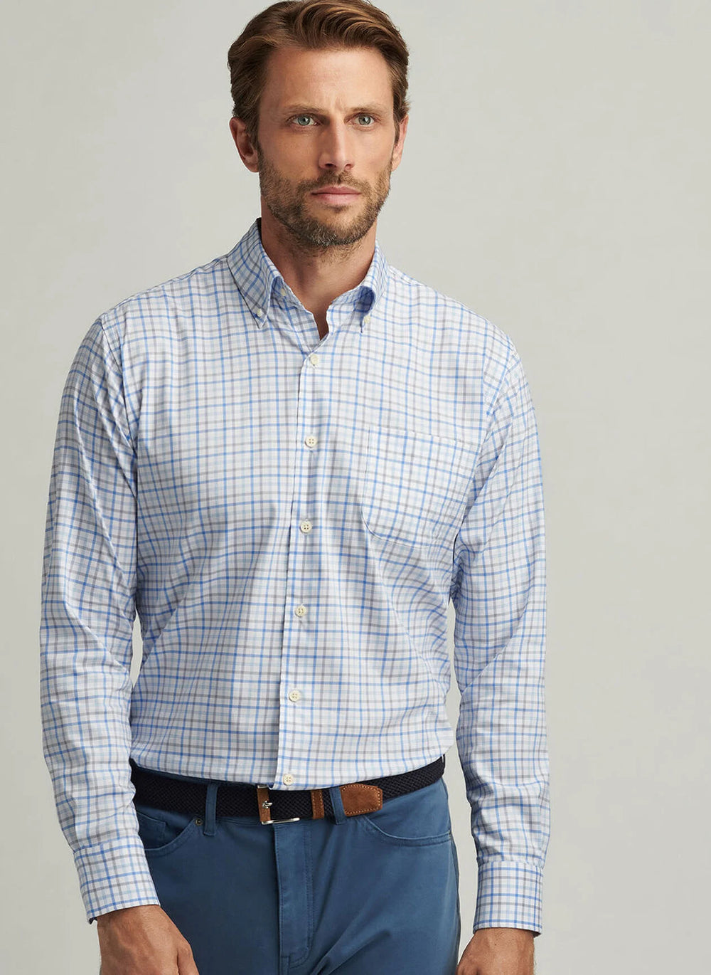 Peter Millar Calgary Crown Lite Cotton-Stretch Sport Shirt In Blue Poppy