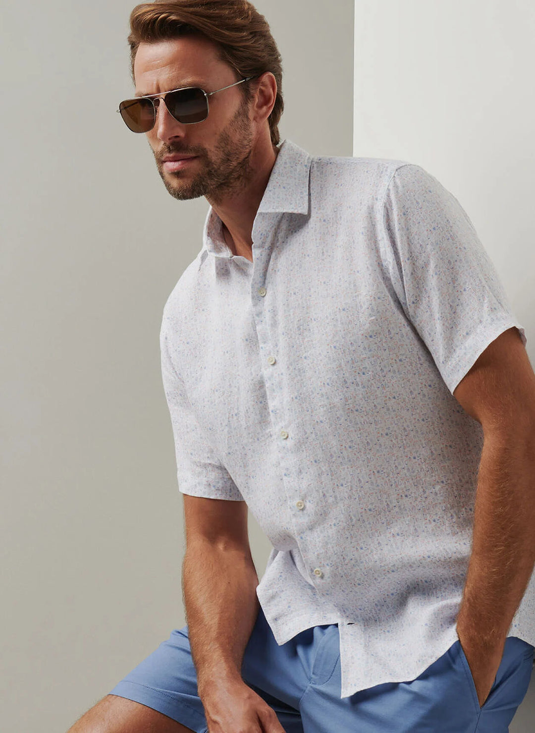 Peter Millar Soiree Linen Sport Shirt In Multi