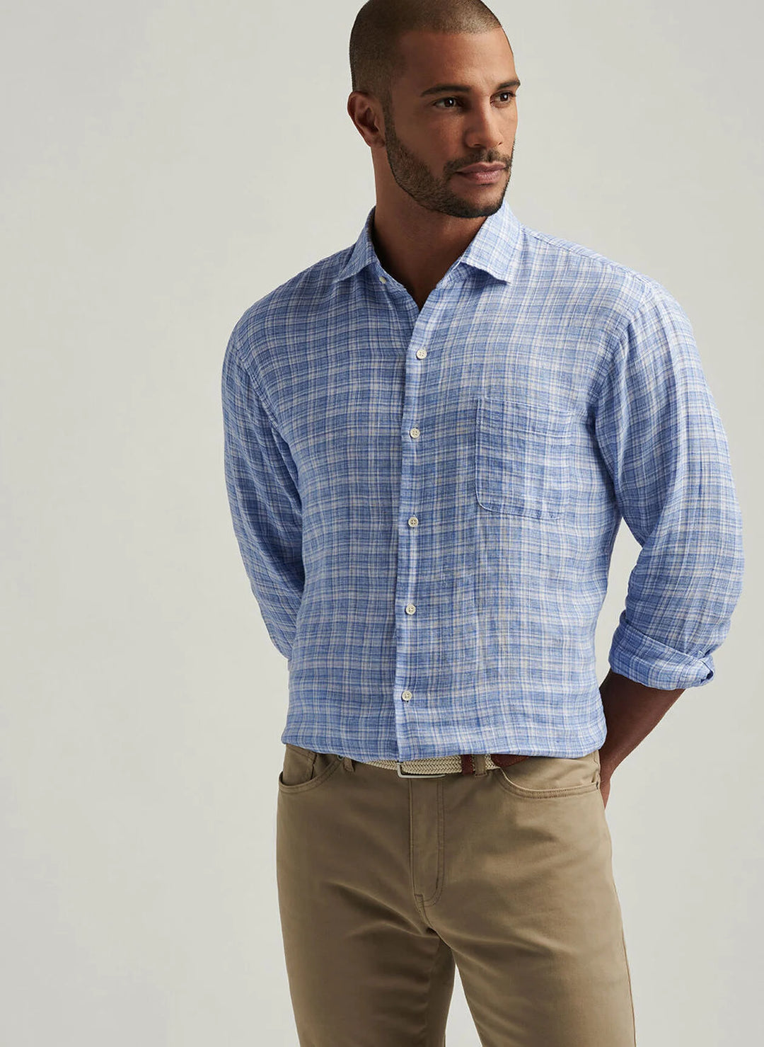 Peter Millar Chilwa Linen Sport Shirt In Blue Poppy
