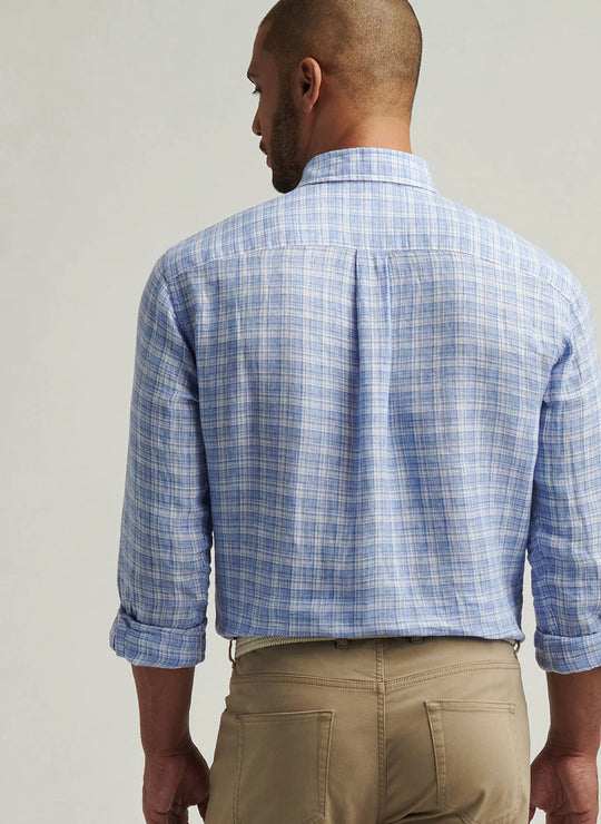 Peter Millar Chilwa Linen Sport Shirt In Blue Poppy