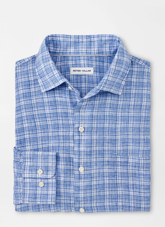 Peter Millar Chilwa Linen Sport Shirt In Blue Poppy