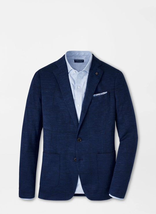 Peter Millar Bennett Knit Glen Plaid Soft Jacket In Navy