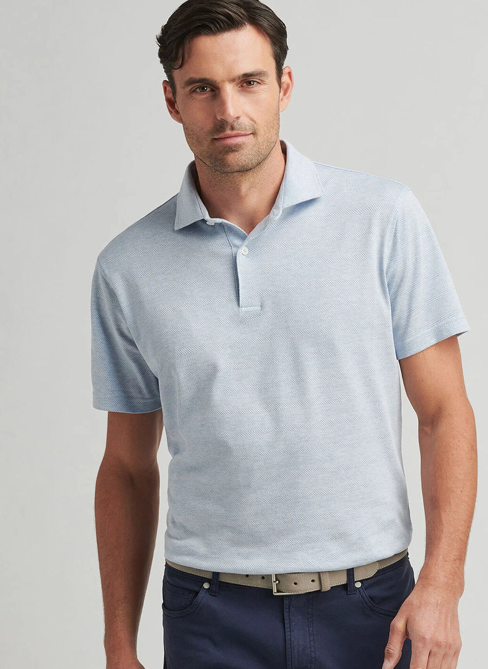 Peter Millar Harris Herringbone Knit Polo In Blue Frost