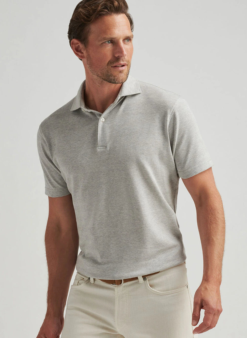 Peter Millar Harris Herringbone Knit Polo In British Grey