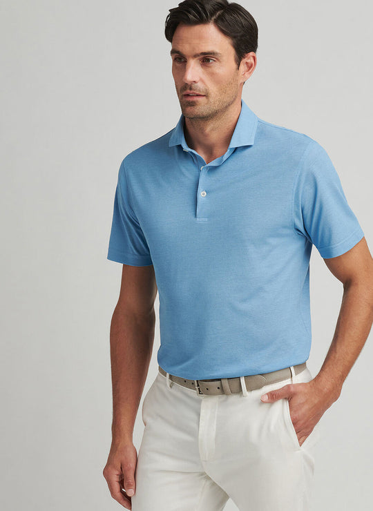Peter Millar Cannes Short-Sleeve Cotton Polo In Fountain Blue