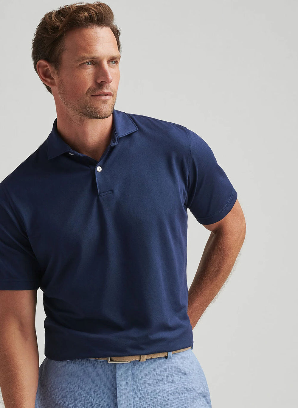 Peter Millar Albatross Cotton Blend Piqué Polo In Navy