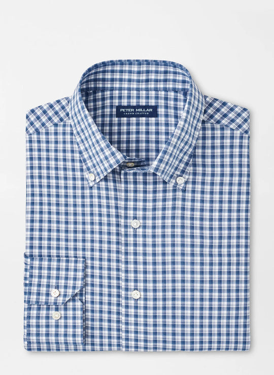 Peter Millar Davis Performance Poplin Sport Shirt In Ocean Blue