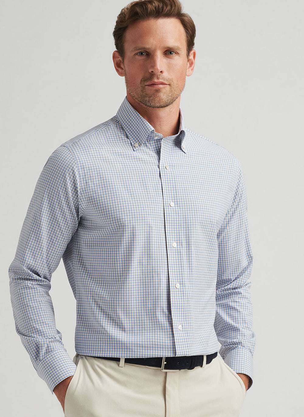 Peter Millar Rollins Performance Poplin Sport Shirt in Fountain Blue