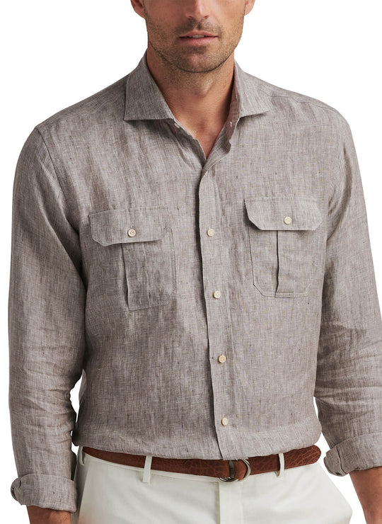Positano Linen Sport Shirt in Cheshire Brown