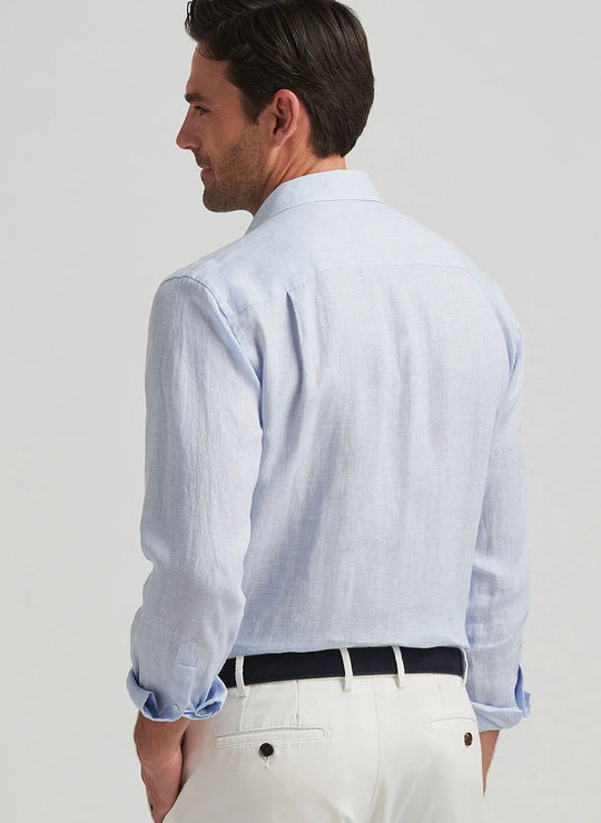 Peter Millar Astino Lino Check Sport Shirt in Blue Frost