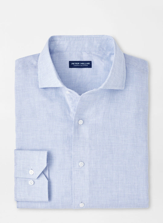 Peter Millar Astino Lino Check Sport Shirt in Blue Frost