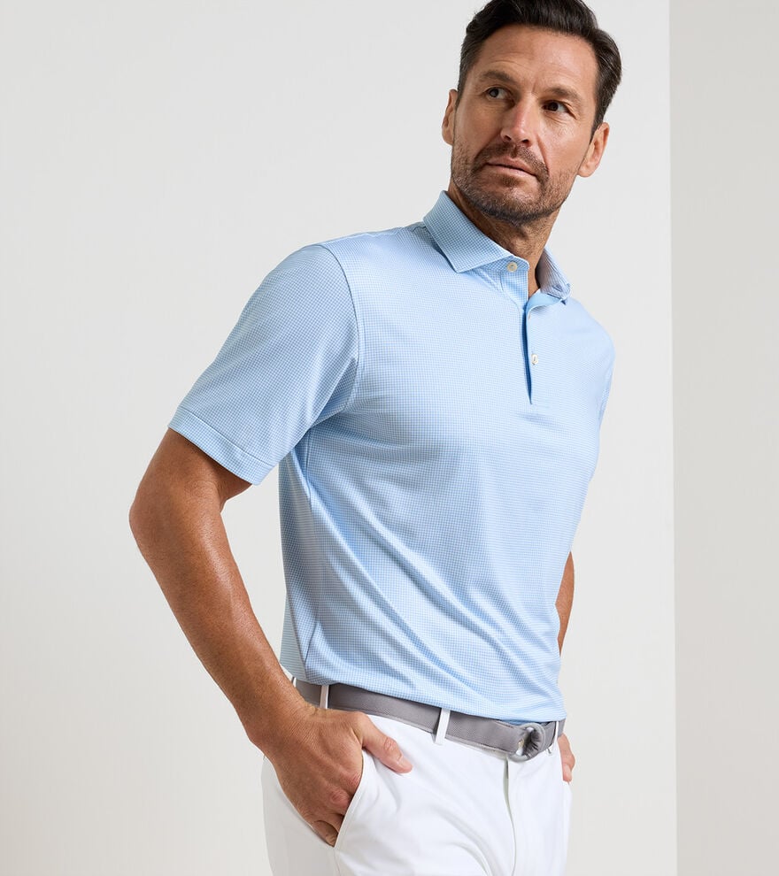 Gingham Performance Jersey Polo Cottage Blue
