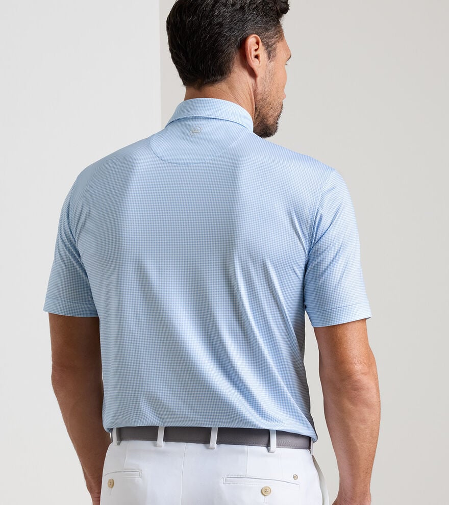 Gingham Performance Jersey Polo Cottage Blue