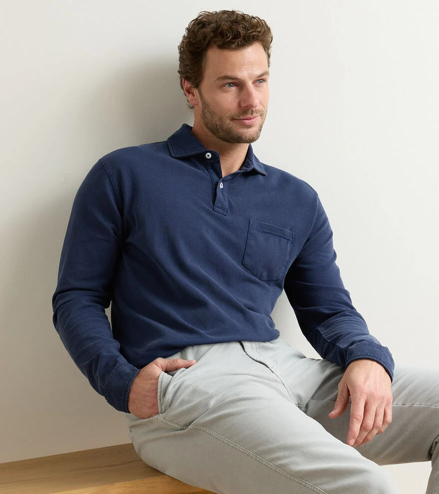 Everyday Piqué Long Sleeve Polo In Atlantic Blue
