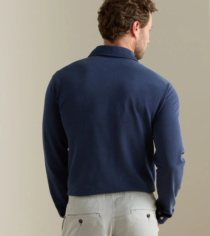 Everyday Piqué Long Sleeve Polo In Atlantic Blue