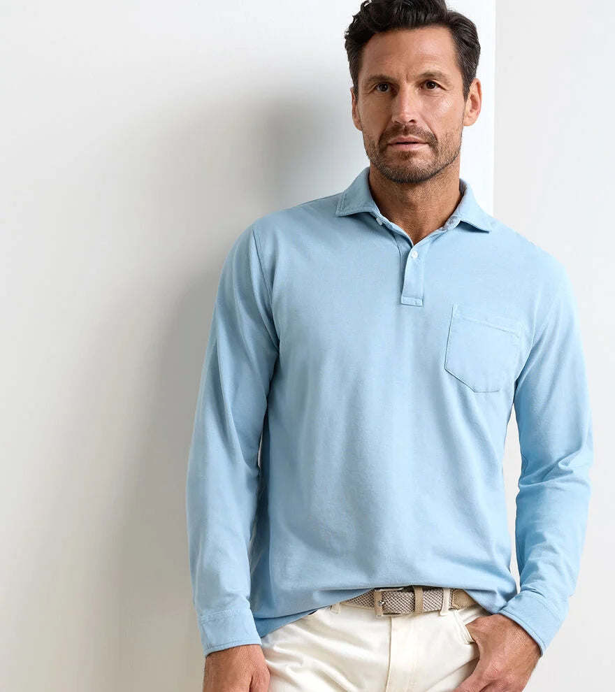 Everyday Piqué Long Sleeve Polo In Cottage Blue
