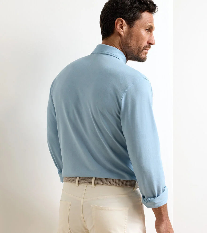 Everyday Piqué Long Sleeve Polo In Cottage Blue