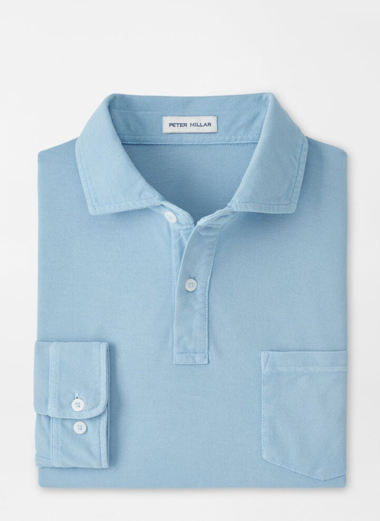 Everyday Piqué Long Sleeve Polo In Cottage Blue