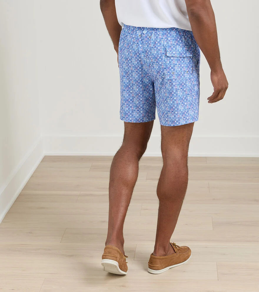 Santorini Tiles Swim Trunk In Cottage Blue