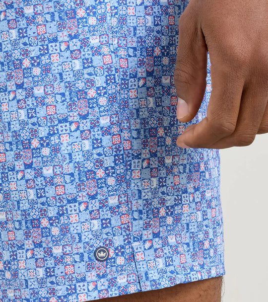 Santorini Tiles Swim Trunk In Cottage Blue