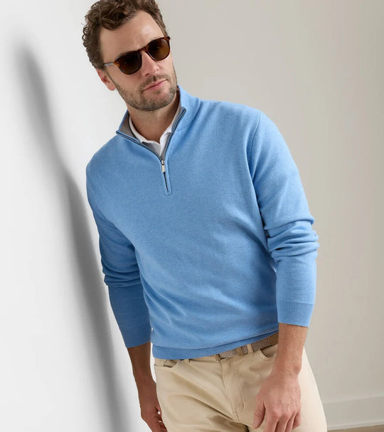 Peter Millar Coolspun Lite Cotton Quarter-Zip Sweater in Bluebird