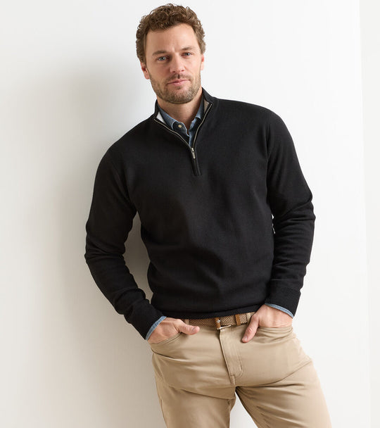 Peter Millar Coolspun Lite Cotton Quarter-Zip Sweater in Black