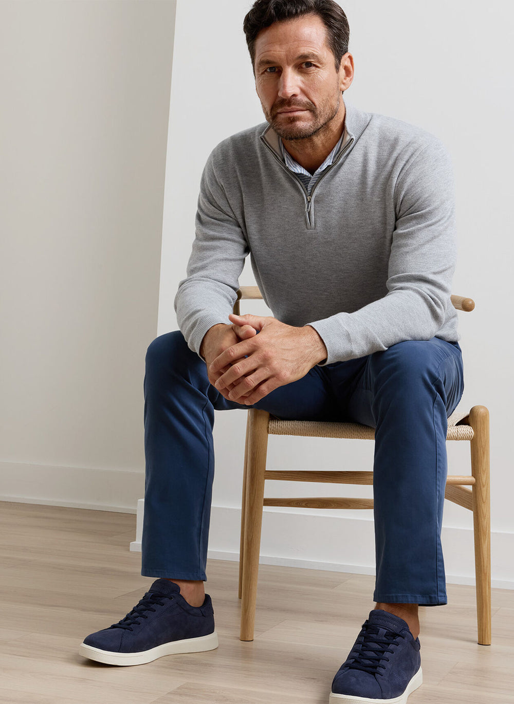 Peter Millar Coolspun Lite Cotton Quarter-Zip Sweater In British Grey