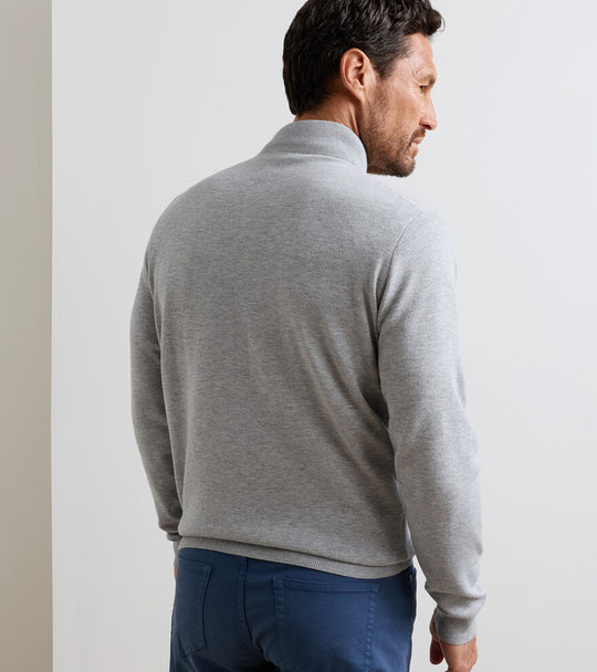 Peter Millar Coolspun Lite Cotton Quarter-Zip Sweater In British Grey