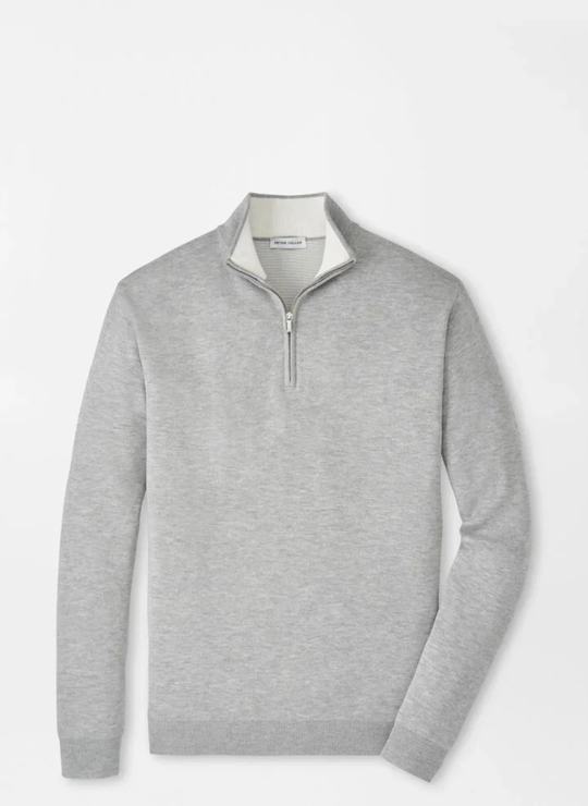 Peter Millar Coolspun Lite Cotton Quarter-Zip Sweater In British Grey