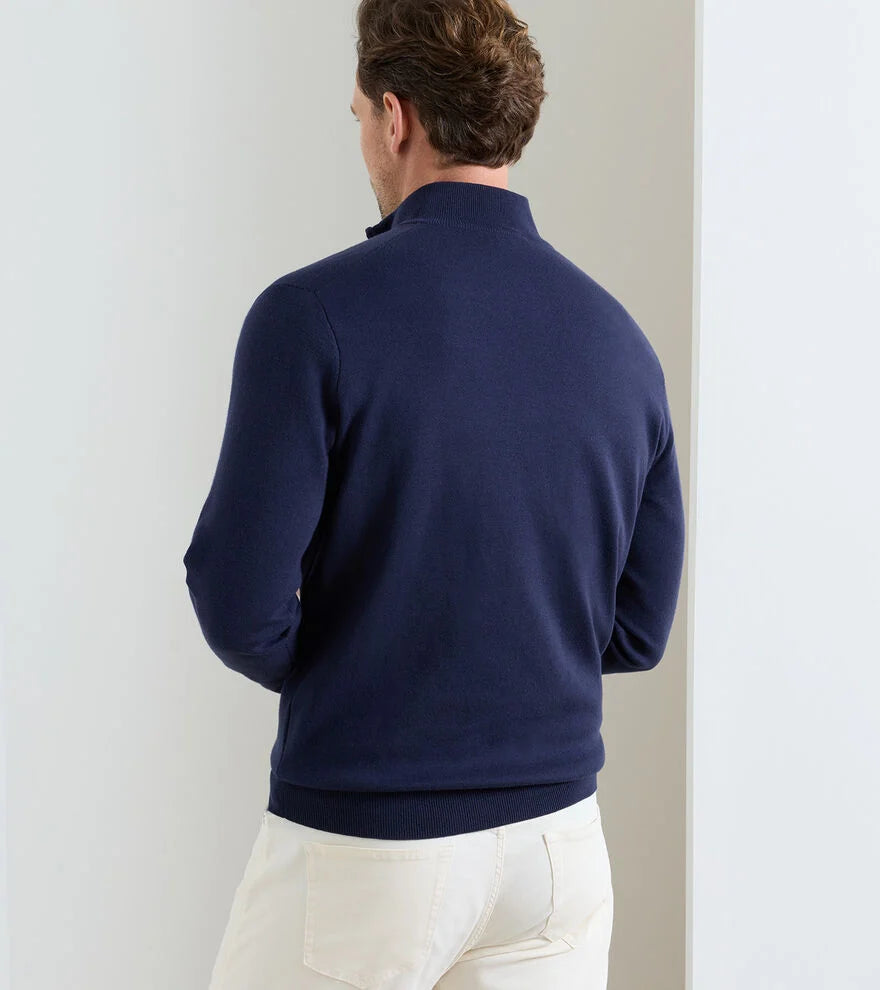 Peter Millar Coolspun Lite Cotton Quarter-Zip Sweater in Navy