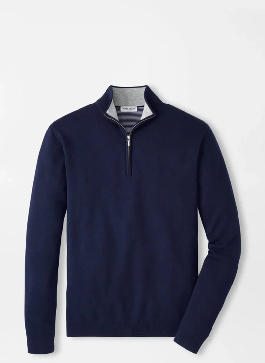 Peter Millar Coolspun Lite Cotton Quarter-Zip Sweater in Navy