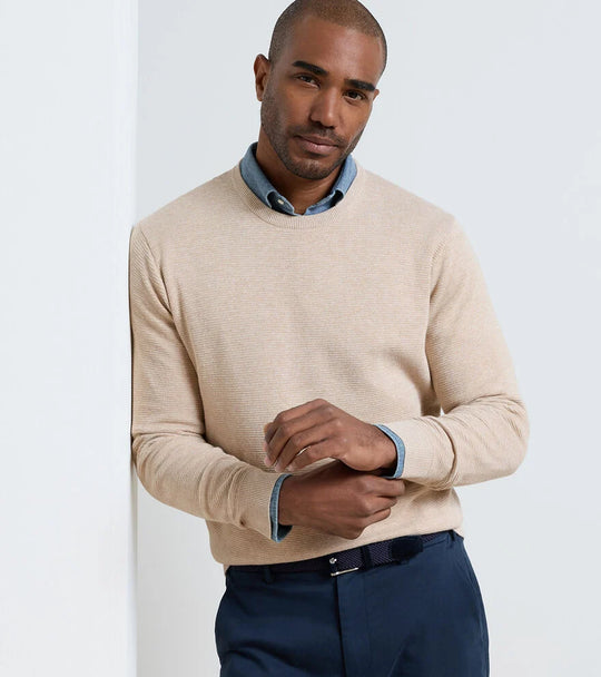Peter Millar Coolspun Lite Textured Crewneck Sweater In Truffle