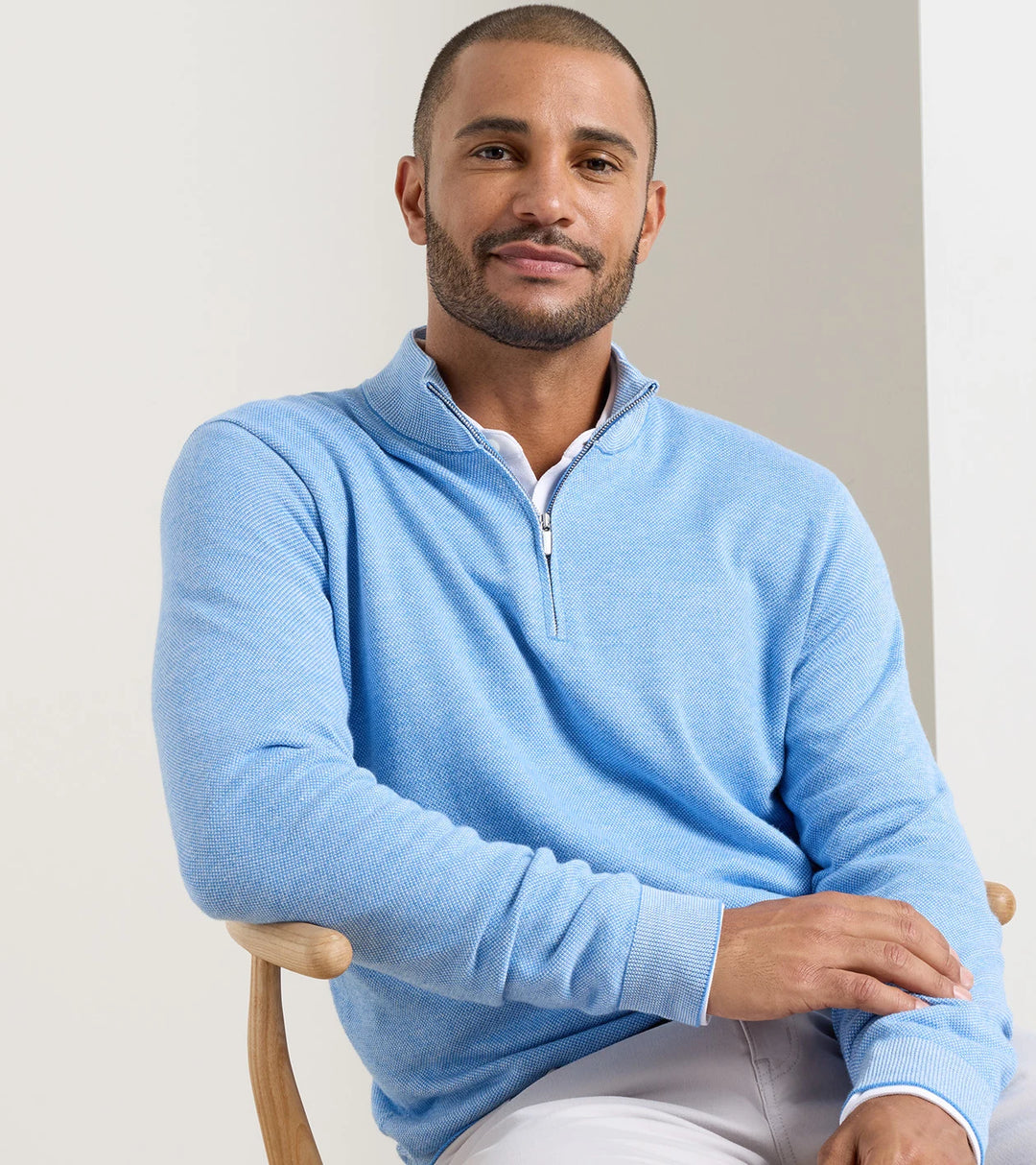 Coolspun Lite Birdseye Quarter Zip Sweater in Bluebird