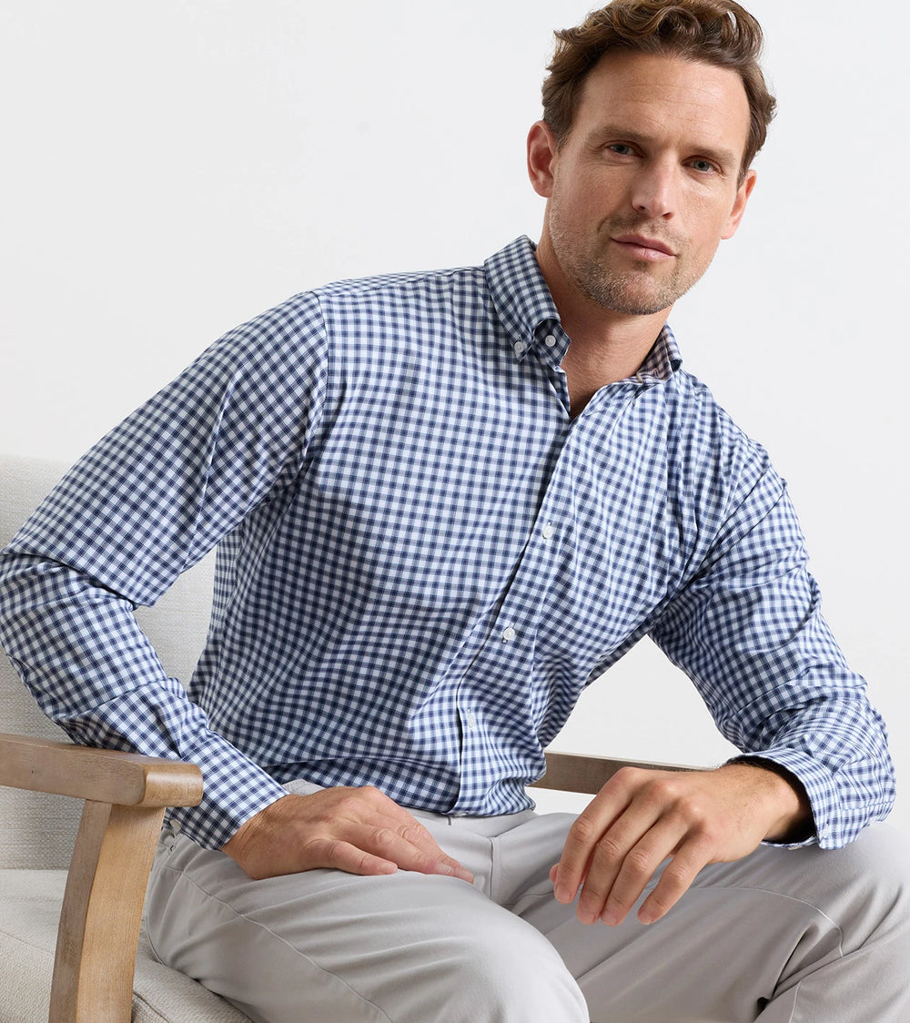 Felix Crown Lite Cotton-Stretch Sport Shirt in Navy