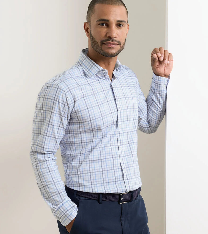 Peter Millar Warren Crown Lite Cotton-Stretch Sport Shirt in Cloudy Blue