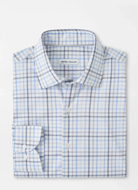 Peter Millar Warren Crown Lite Cotton-Stretch Sport Shirt in Cloudy Blue