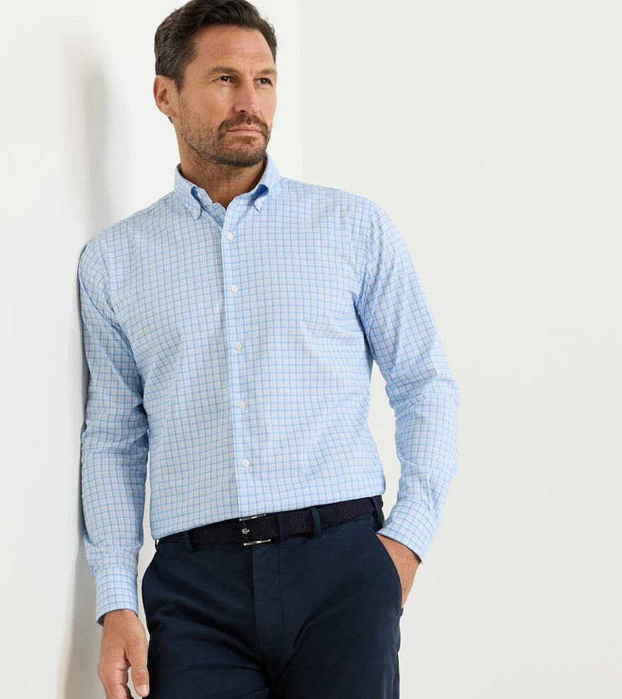 Peter Millar Calvin Crown Lite Cotton-Stretch Sport Shirt in Cottage Blue