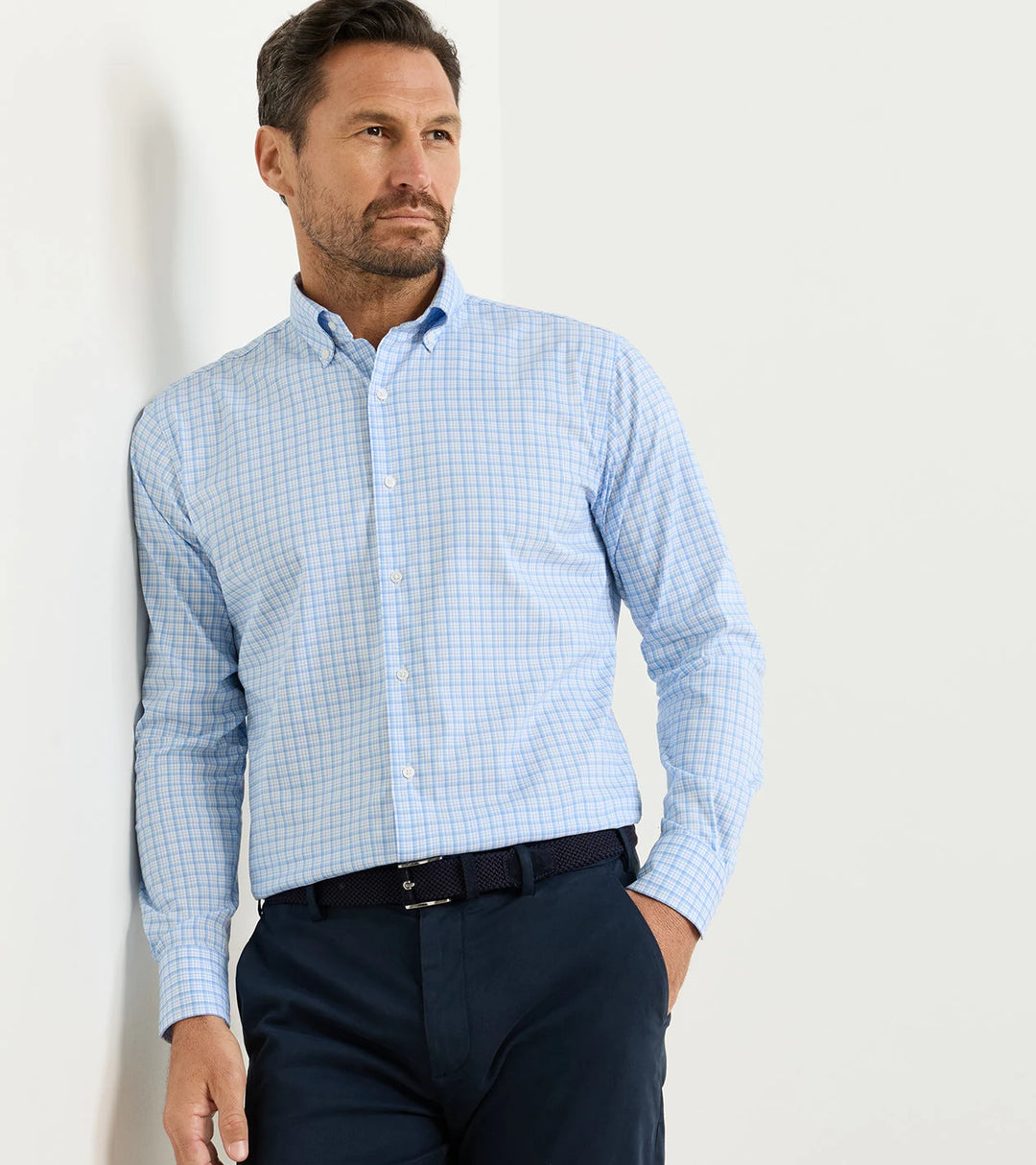 Calvin Crown Lite Cotton-Stretch Sport Shirt in Cottage Blue