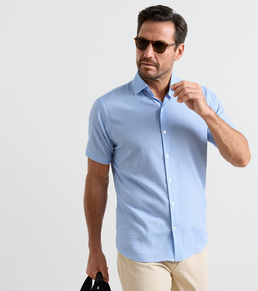Coastal Stripe Cotton Lyocell Sport Shirt In Bluebird
