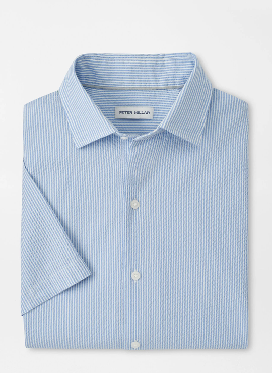 Coastal Stripe Cotton Lyocell Sport Shirt In Bluebird