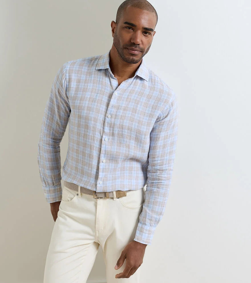 Milo Linen Sport Shirt In Cloudy Blue