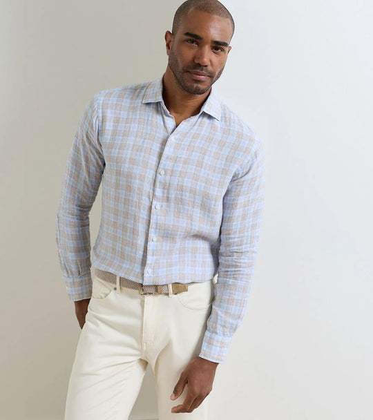 Milo Linen Sport Shirt In Cloudy Blue