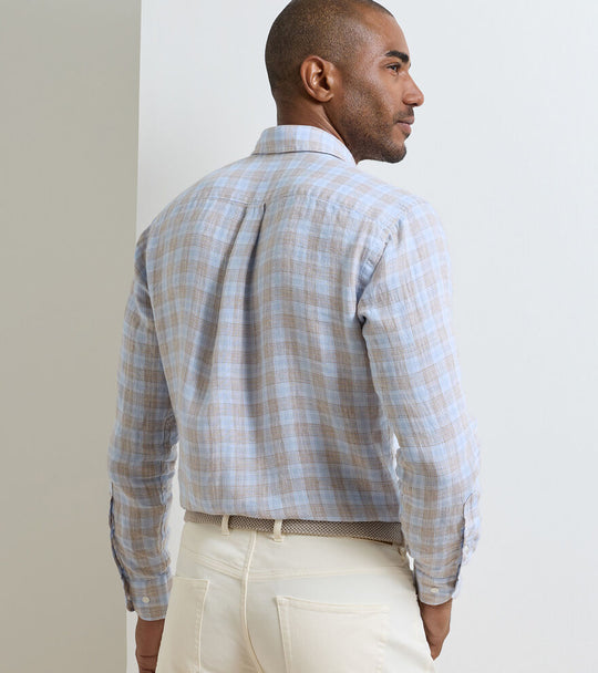 Milo Linen Sport Shirt In Cloudy Blue