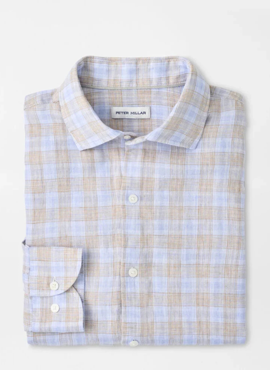 Milo Linen Sport Shirt In Cloudy Blue