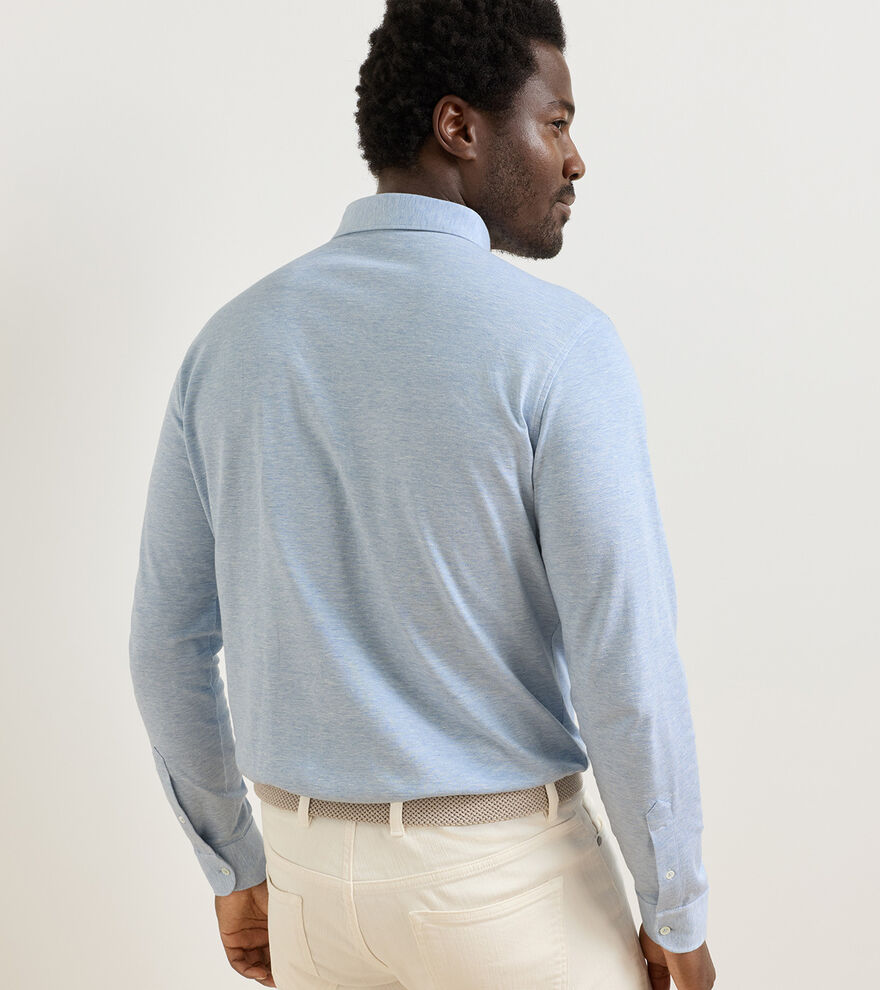 Landon Long Sleeve Polo In Blue Frost