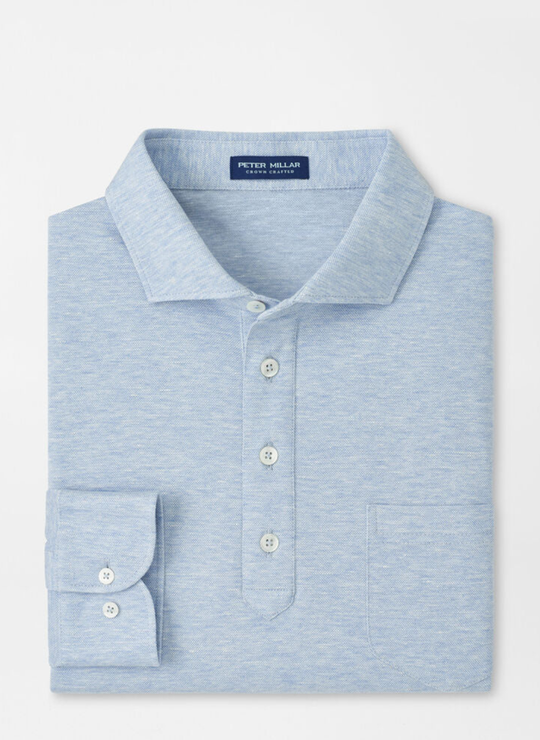 Landon Long Sleeve Polo In Blue Frost