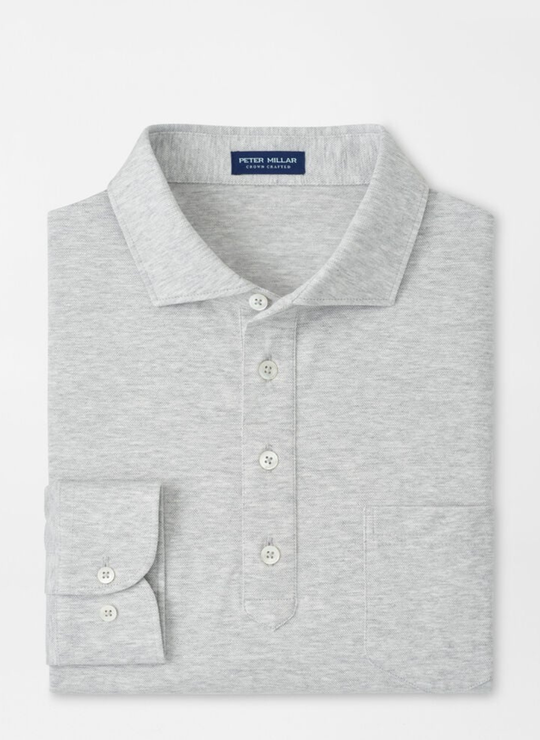Landon Long Sleeve Polo In Grey Heather