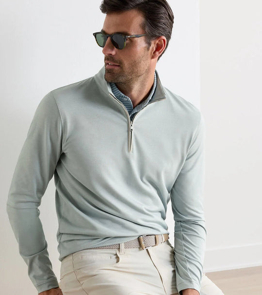 Albatross Cotton-Blend Piqué Quarter Zip In Light Willow