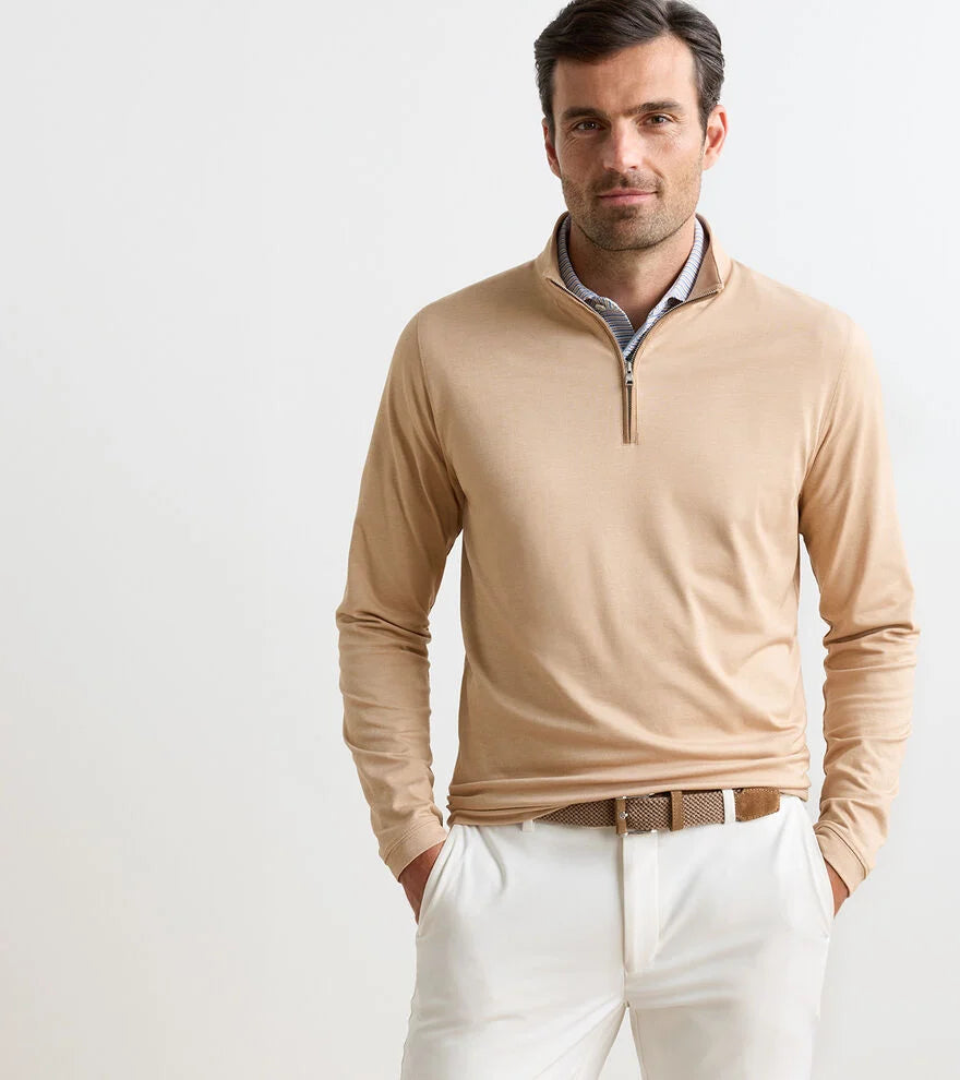 Albatross Cotton-Blen Piqué Quarter Zip In Summer Dunes