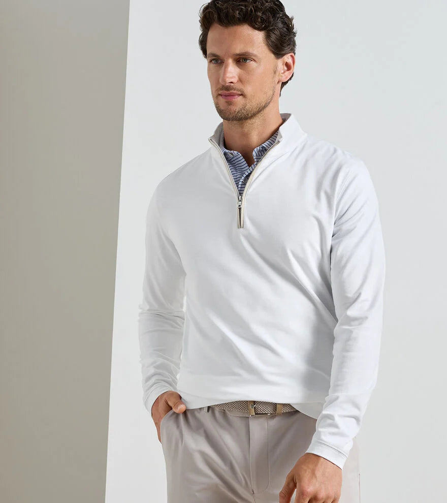 Albatross Cotton-Blend Piqué Quarter Zip In White